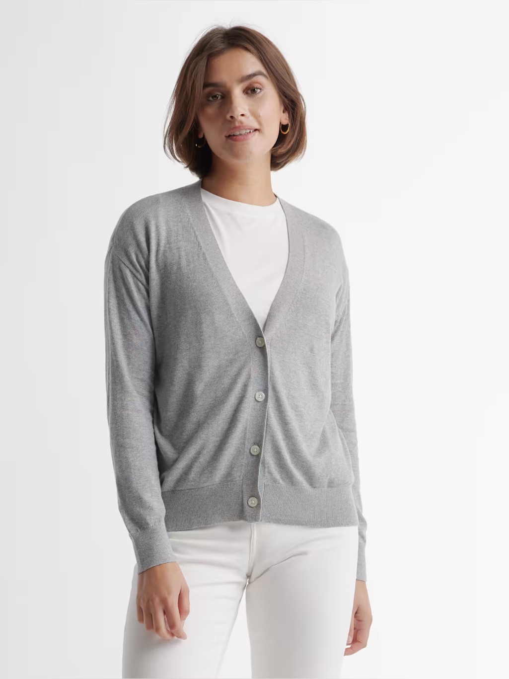 Quince Lightweight Cotton-Cashmere Cardigan Xl Heather Grey Soft Knit Minimalist